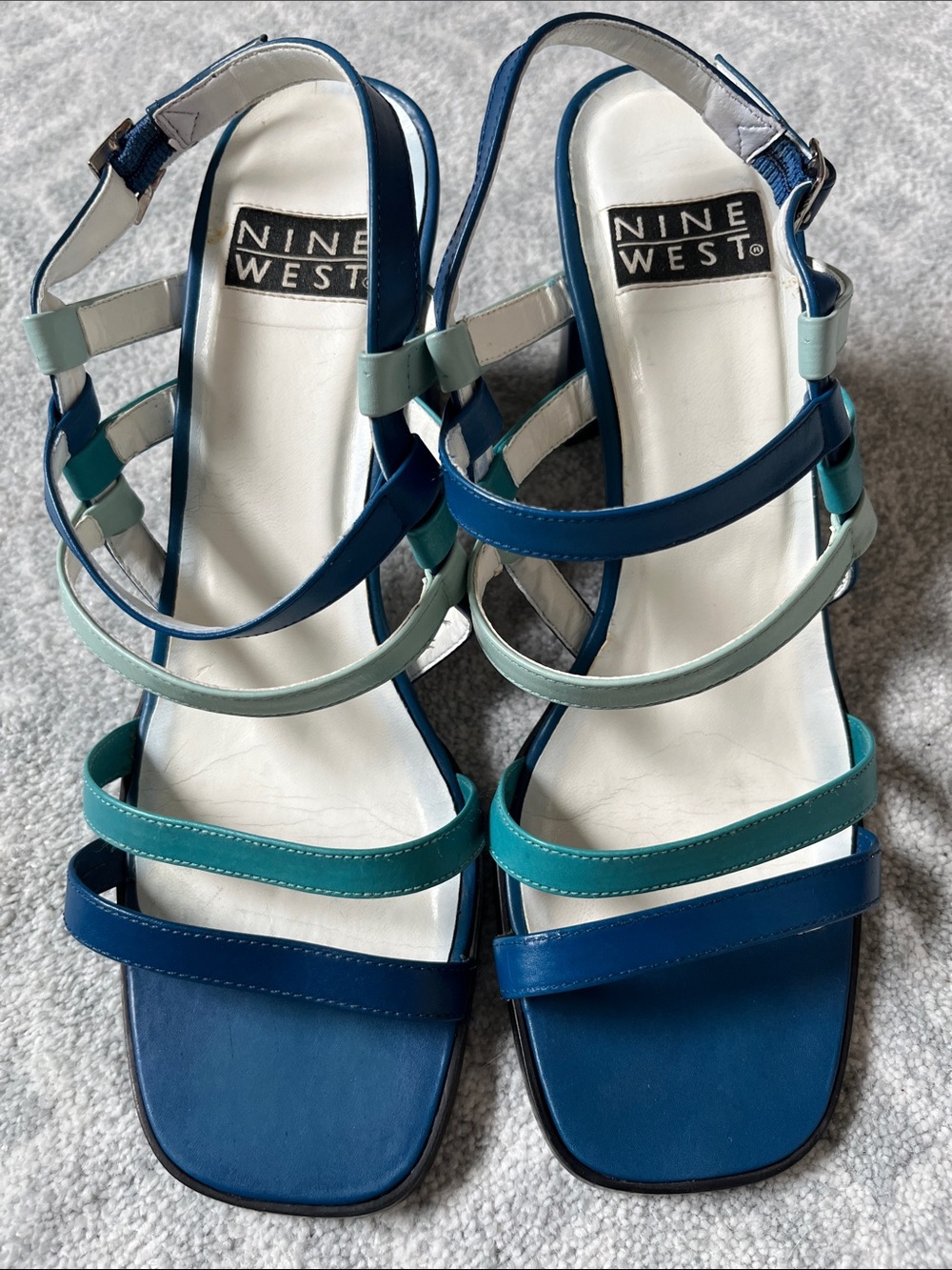 Vintage Nine West Blue & Teal Multi-Strap Sandals